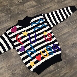 Vintage Gitano 3D Sweater Women Size Medium Funky Spell Out Mock‎ Neck Knit 90s